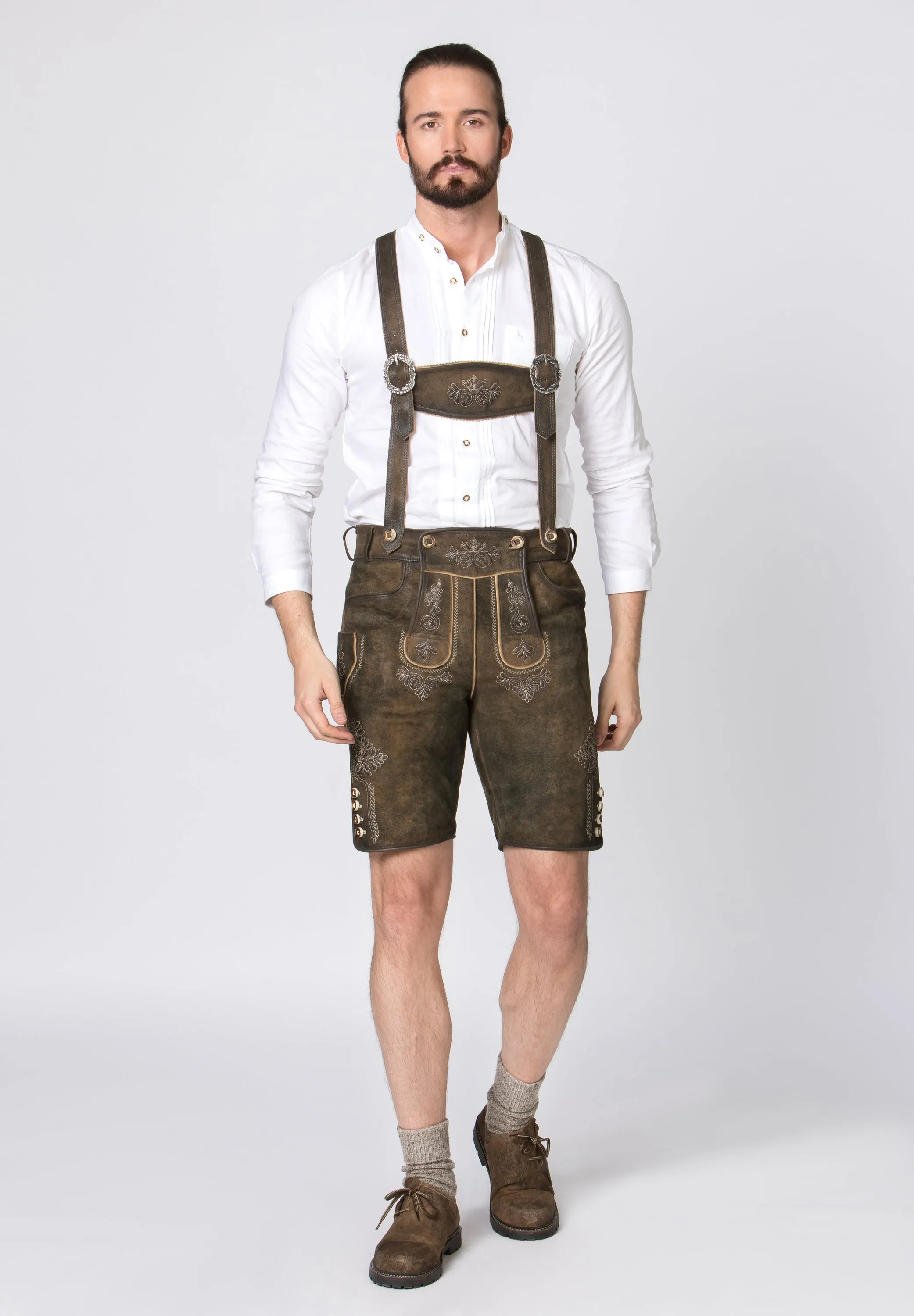 Stockerpoint Men's Lederhosen "Beppo4" Wildbock H-Straps Bison (closeout) 46,58,62