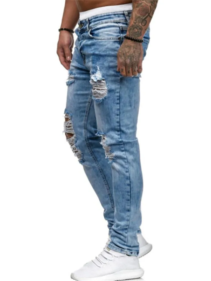 Street Fashion Slim-fit Ripped Denim Jeans For Men