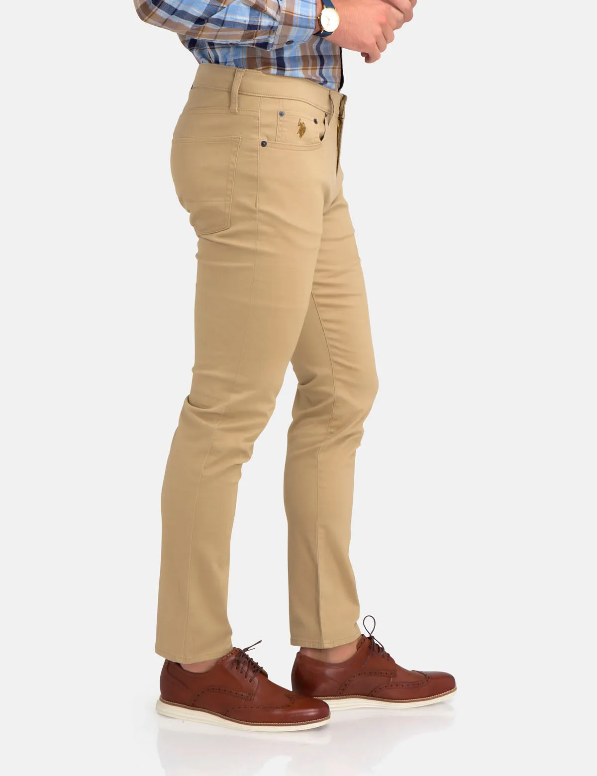 STRETCH SLIM SATEEN PANTS