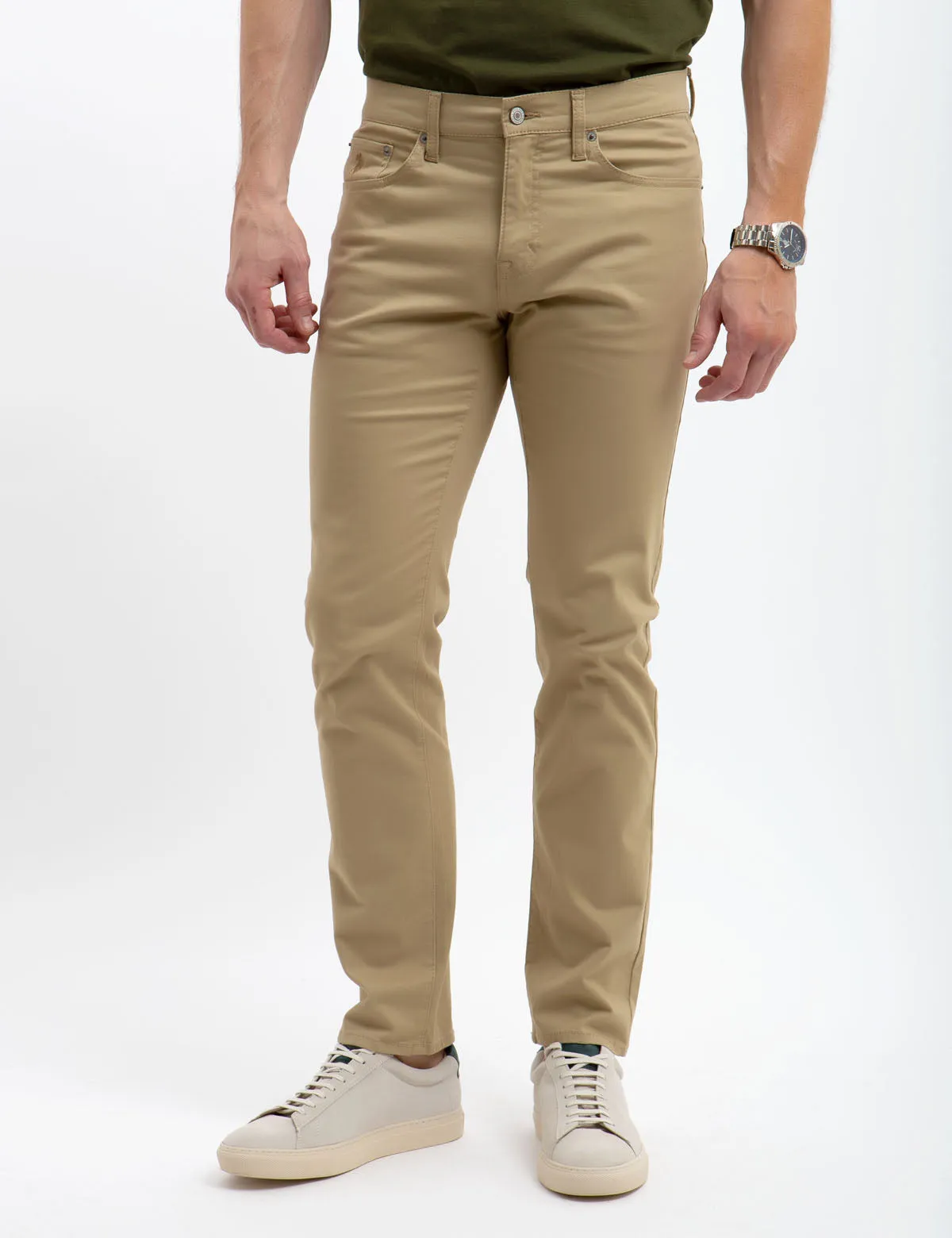 STRETCH SLIM SATEEN PANTS