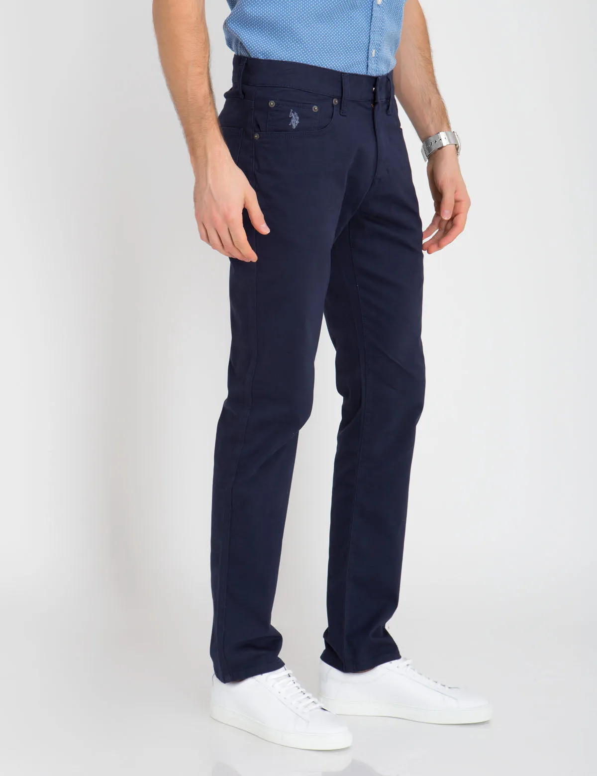 STRETCH SLIM SATEEN PANTS