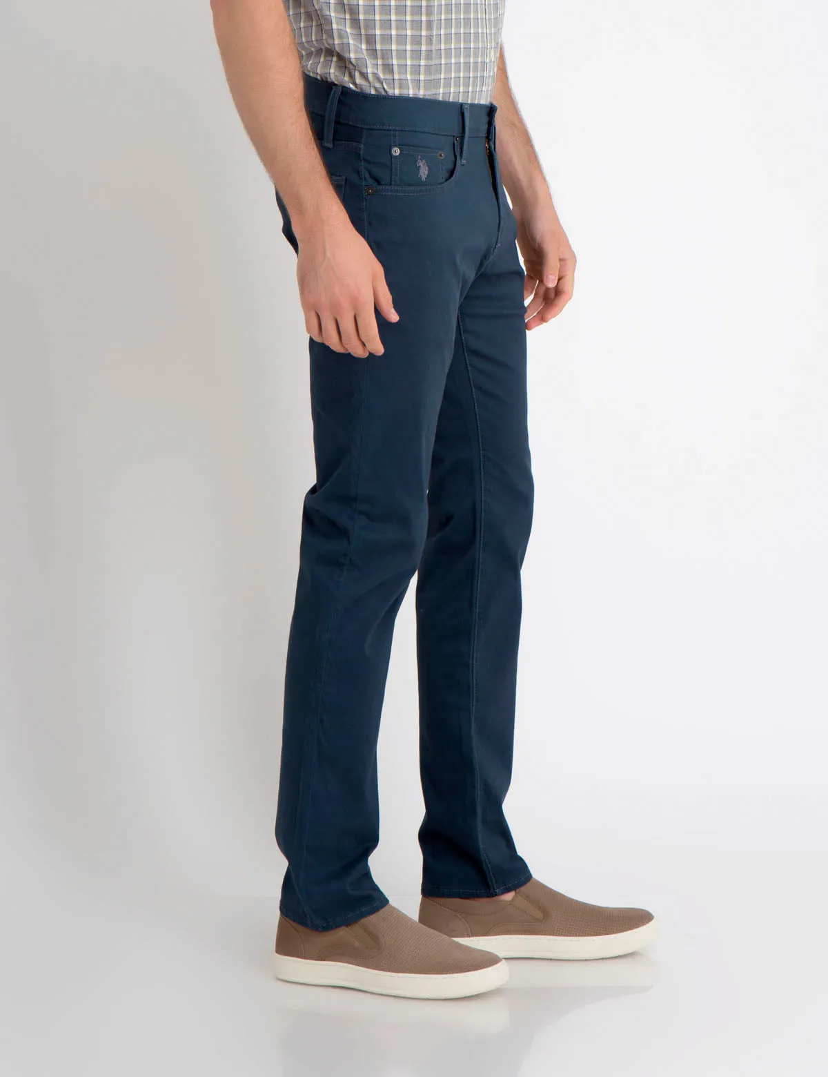 STRETCH SLIM SATEEN PANTS