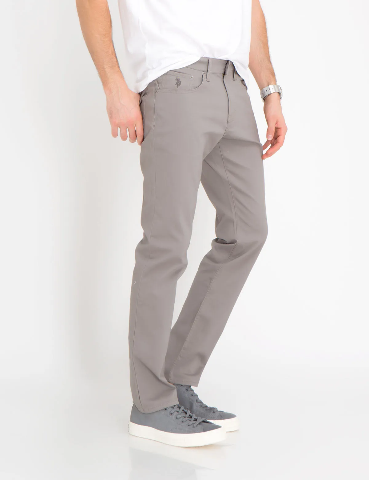 STRETCH SLIM SATEEN PANTS
