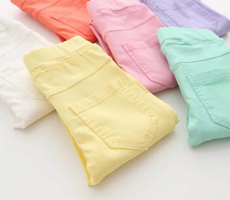 Summer Elestic Waist Children Pants Girls Jeans Pants Candy Color Solid Causal Jeans For Baby Girl Leggings