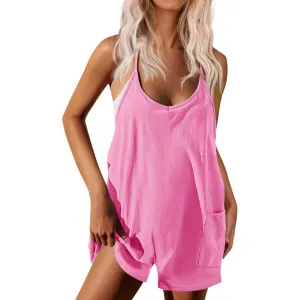 Summer Slim Jumpsuit Casual Sleeveless Adjustable Shoulder Strap Loose Jumpsuit Women'S Shorts Solid Color Pants For Women