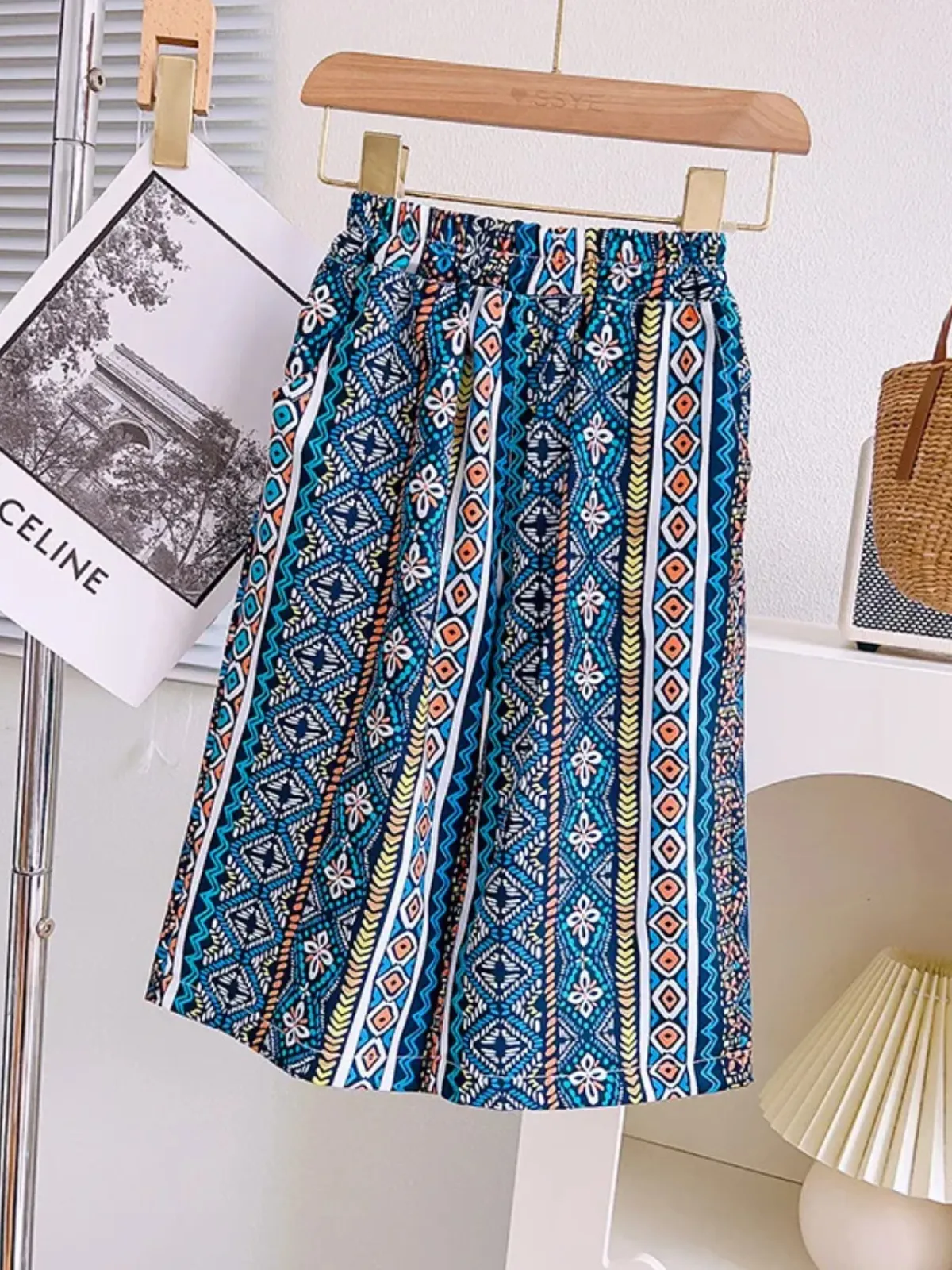 Tassel Charm Boho Print Wide Leg Pants Set
