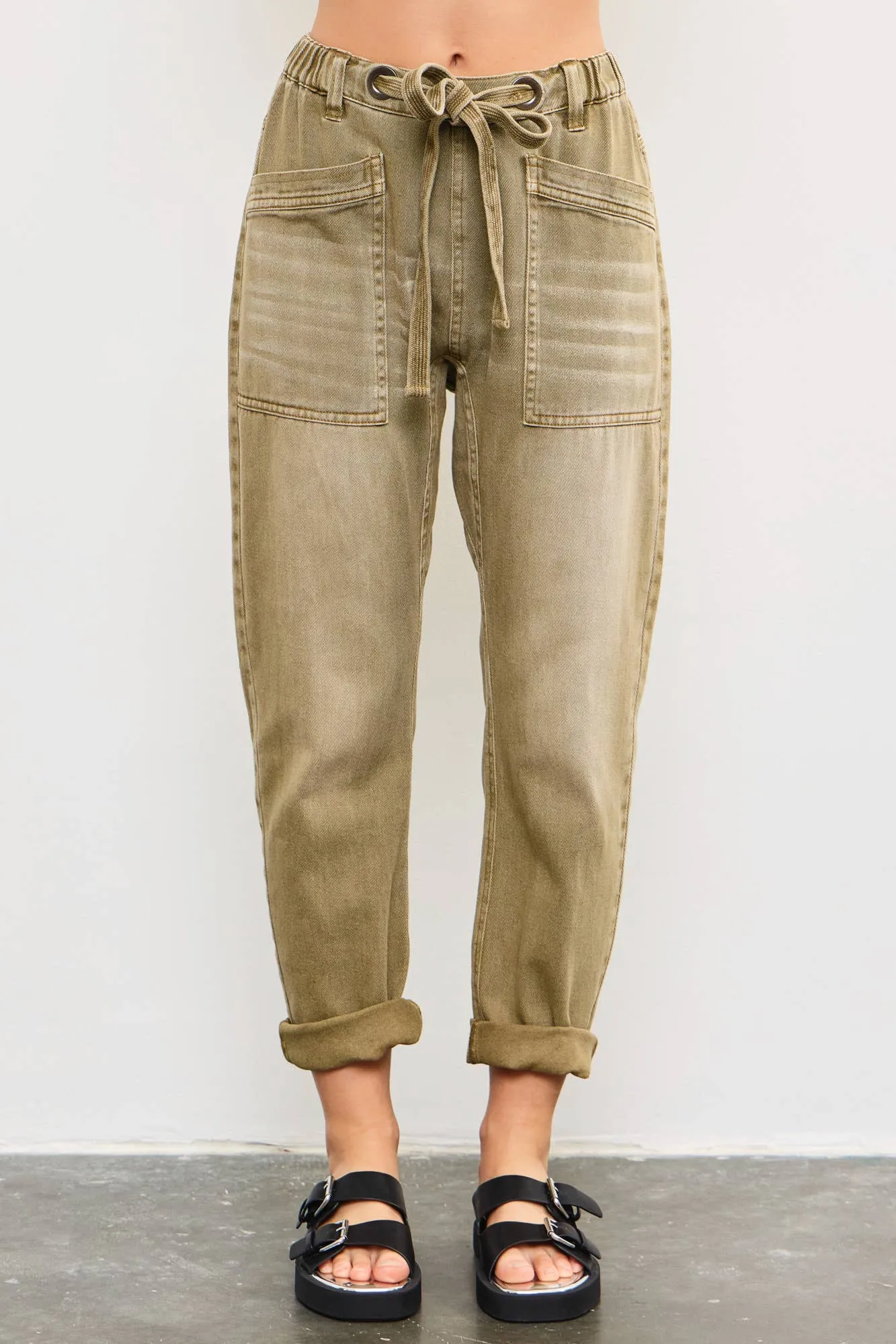 Tie Front Moss Colored Pants