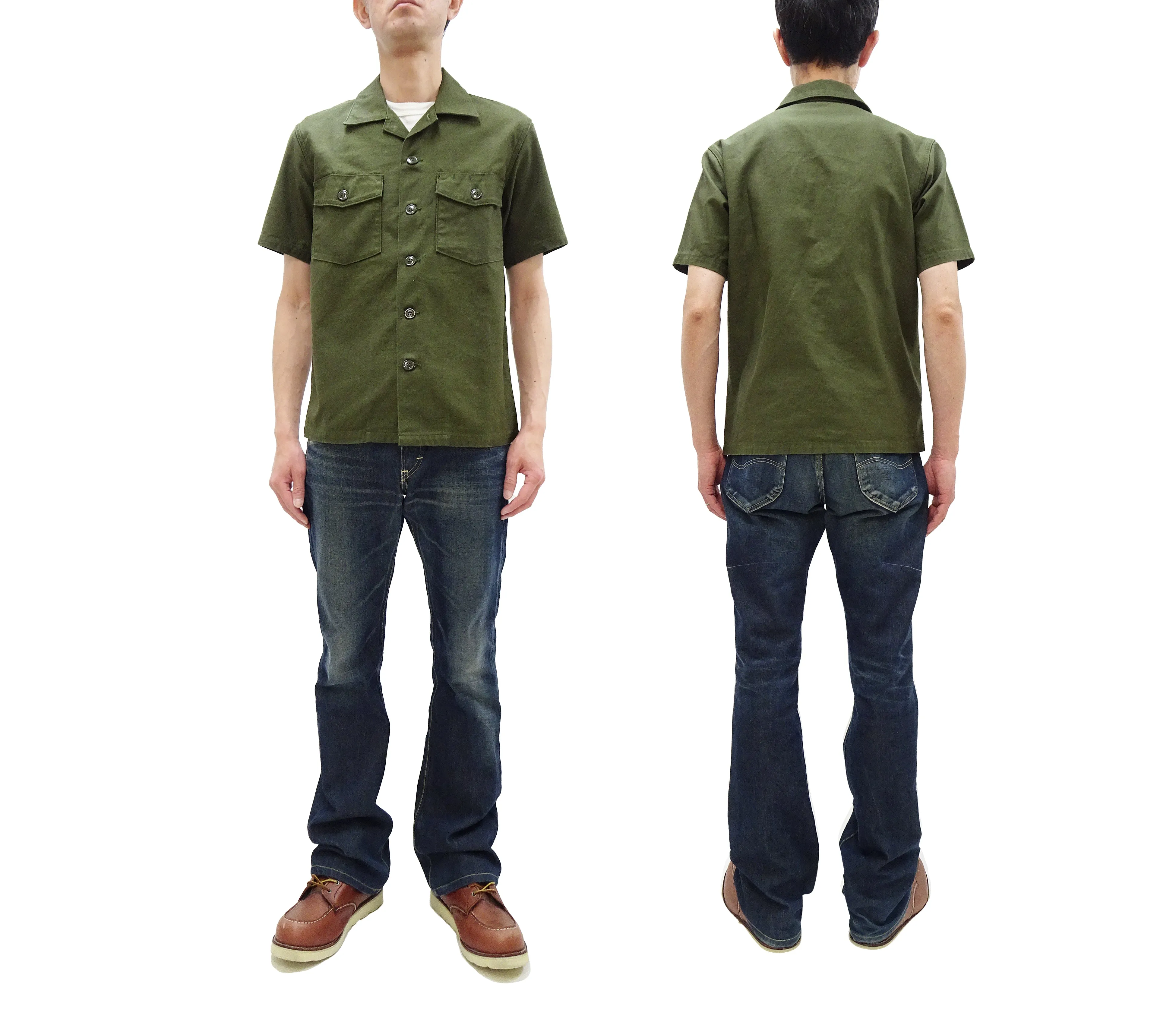 TOYS McCOY Men's Short-Sleeve Shirt - Reproduction of the U.S. Army OG-107 Utility Shirt (Modified Short-Sleeve Version) TMS2505 Olive