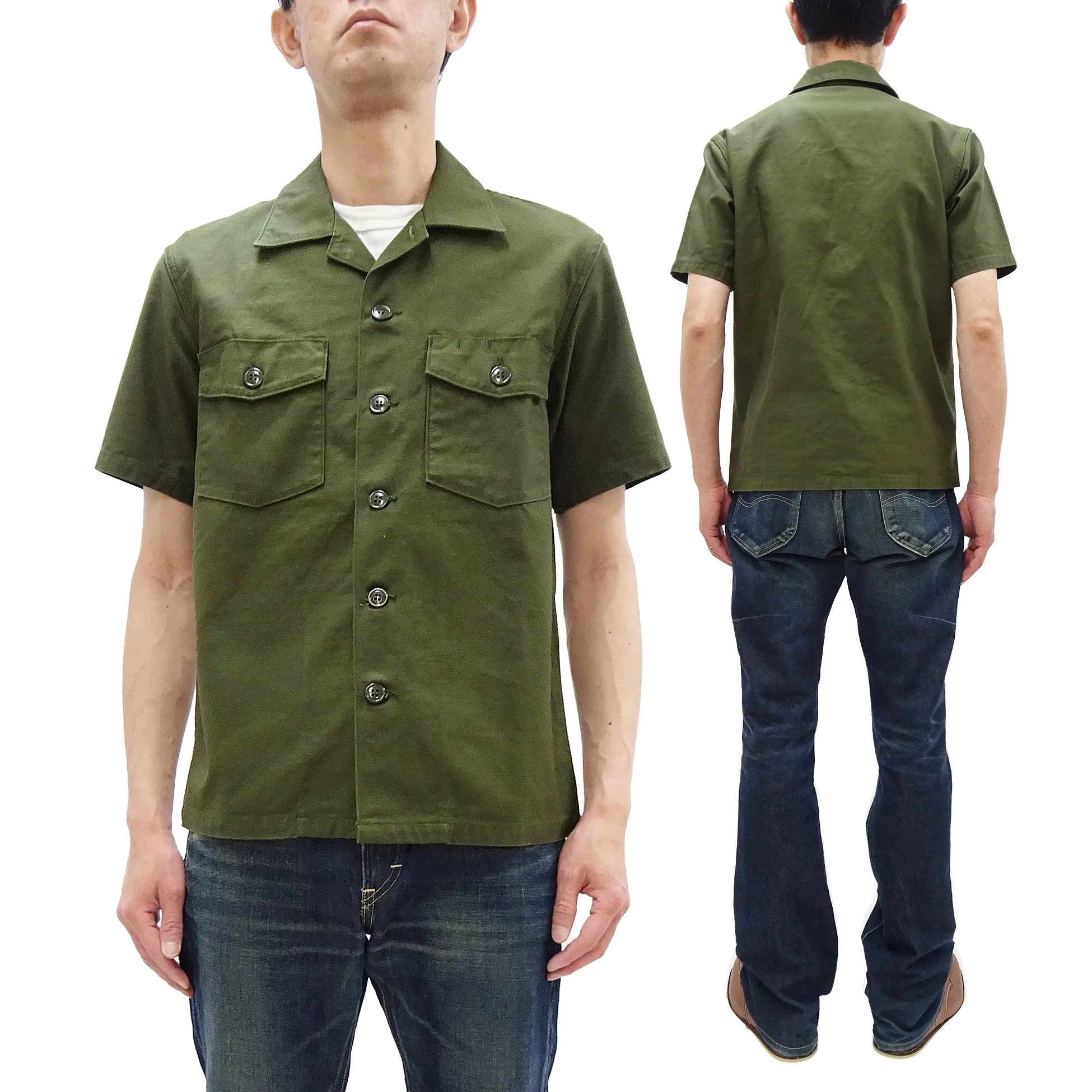 TOYS McCOY Men's Short-Sleeve Shirt - Reproduction of the U.S. Army OG-107 Utility Shirt (Modified Short-Sleeve Version) TMS2505 Olive