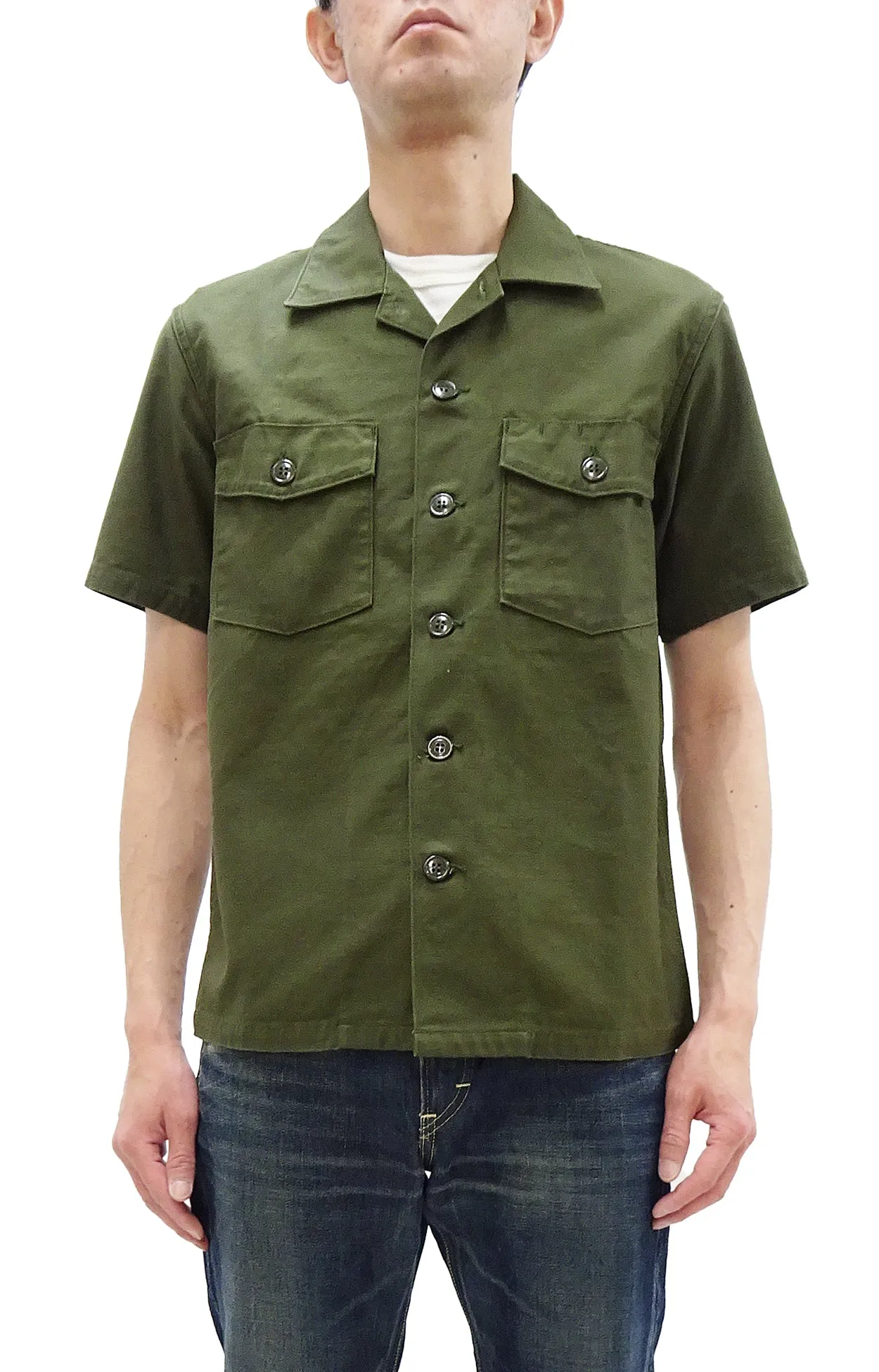 TOYS McCOY Men's Short-Sleeve Shirt - Reproduction of the U.S. Army OG-107 Utility Shirt (Modified Short-Sleeve Version) TMS2505 Olive