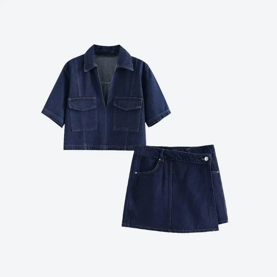 Trendy Denim Top and Skirt Set