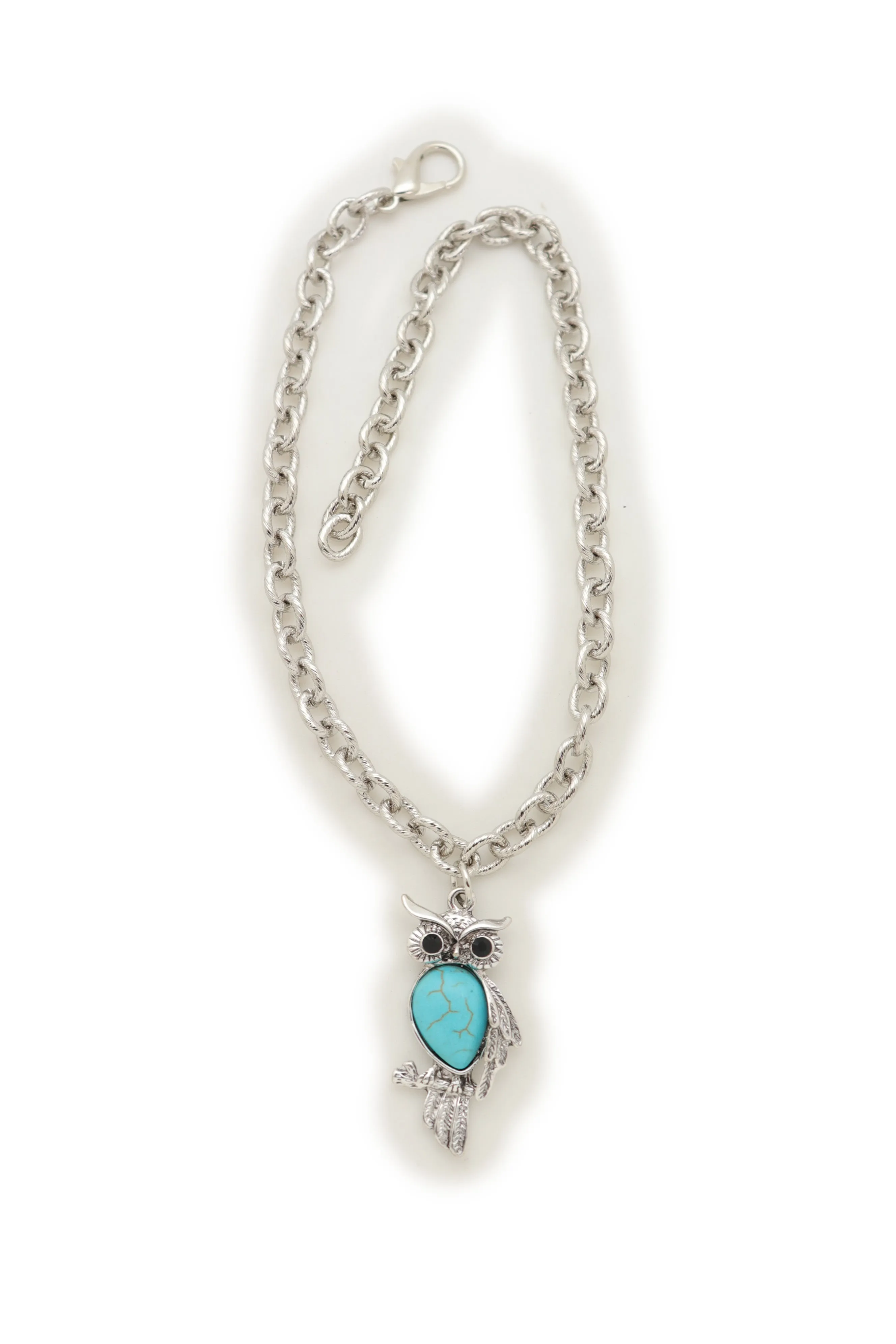 Turquoise Owl Charm Silver Metal Boot Chain
