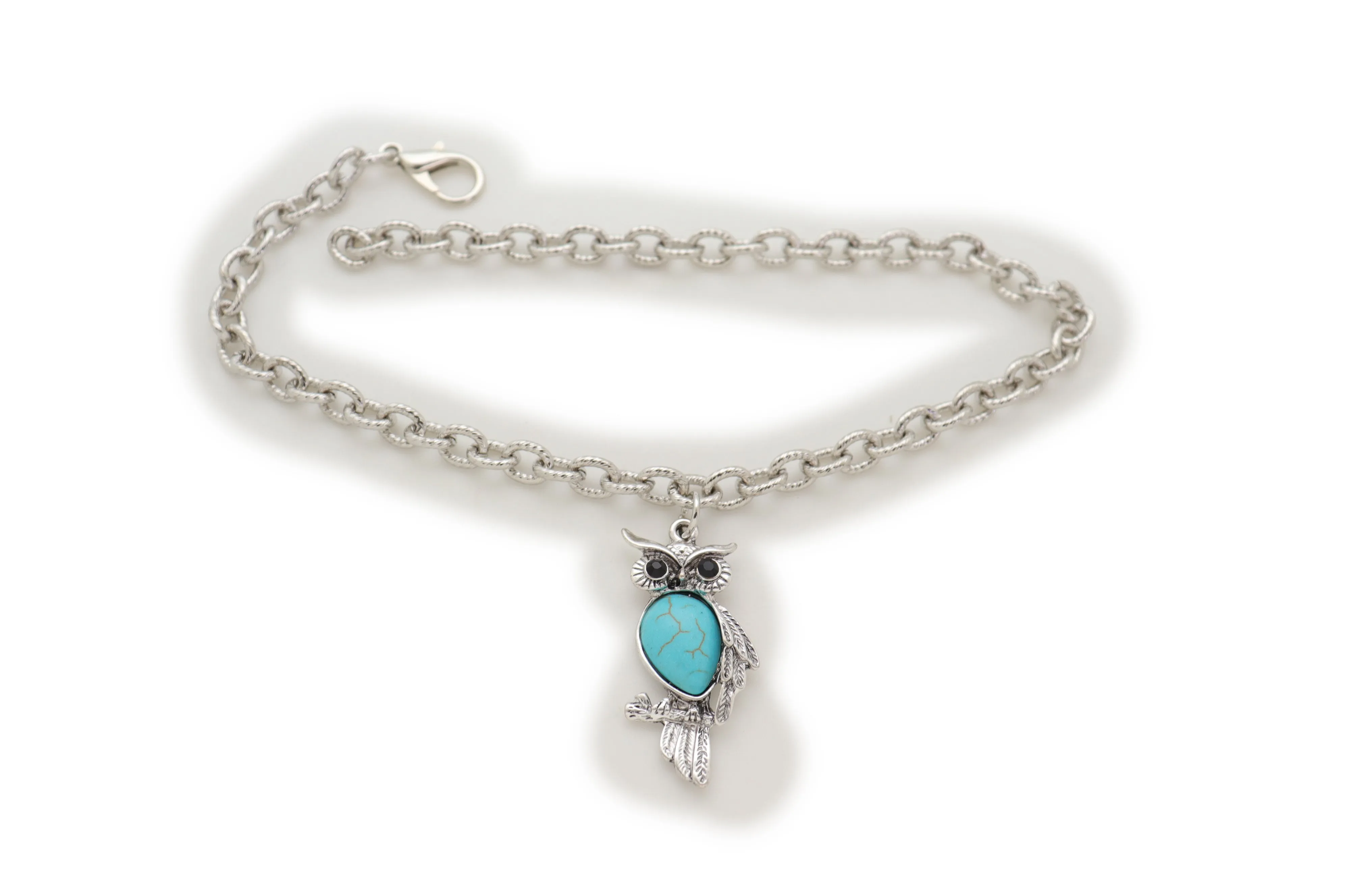 Turquoise Owl Charm Silver Metal Boot Chain
