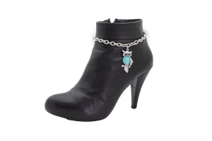 Turquoise Owl Charm Silver Metal Boot Chain