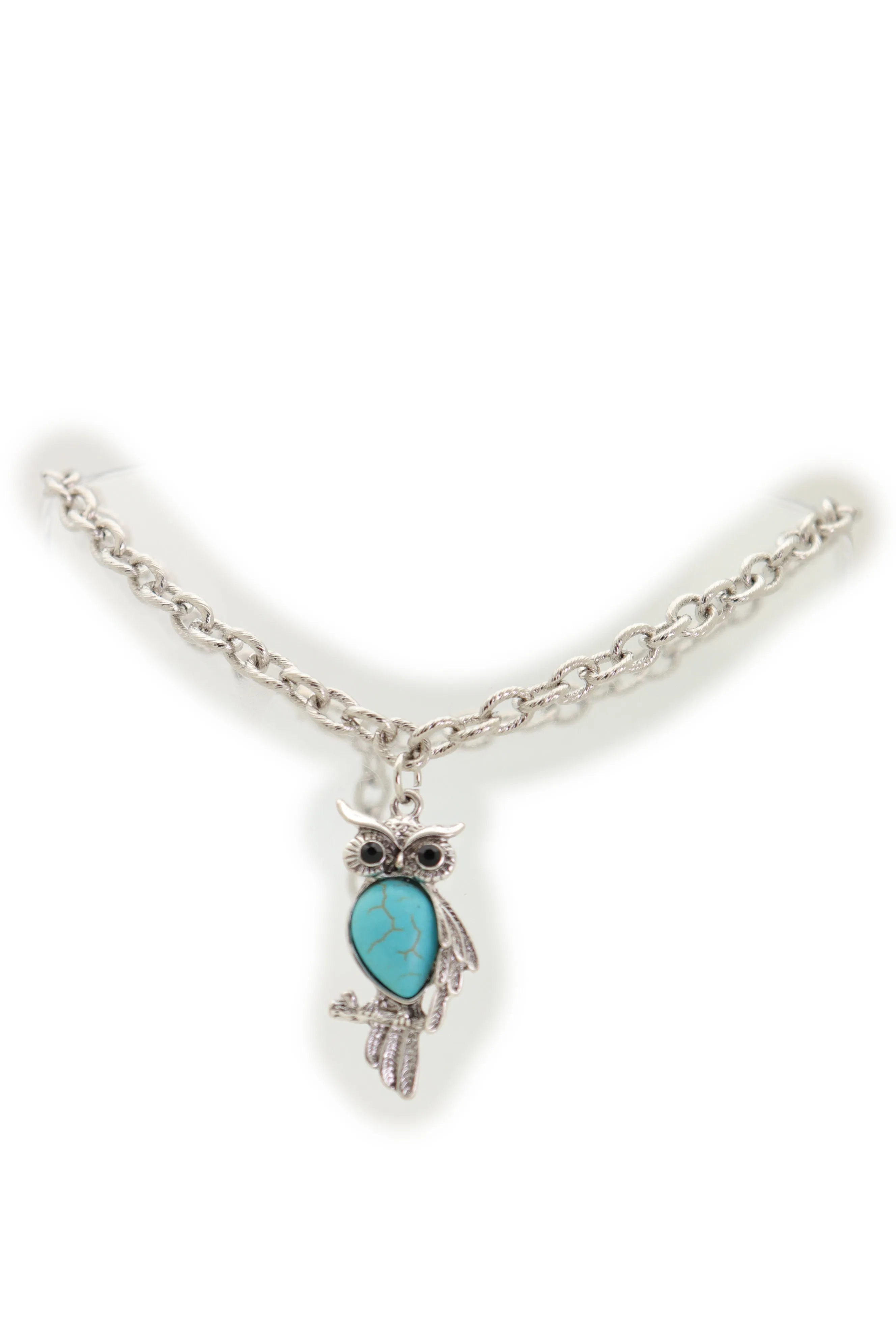 Turquoise Owl Charm Silver Metal Boot Chain