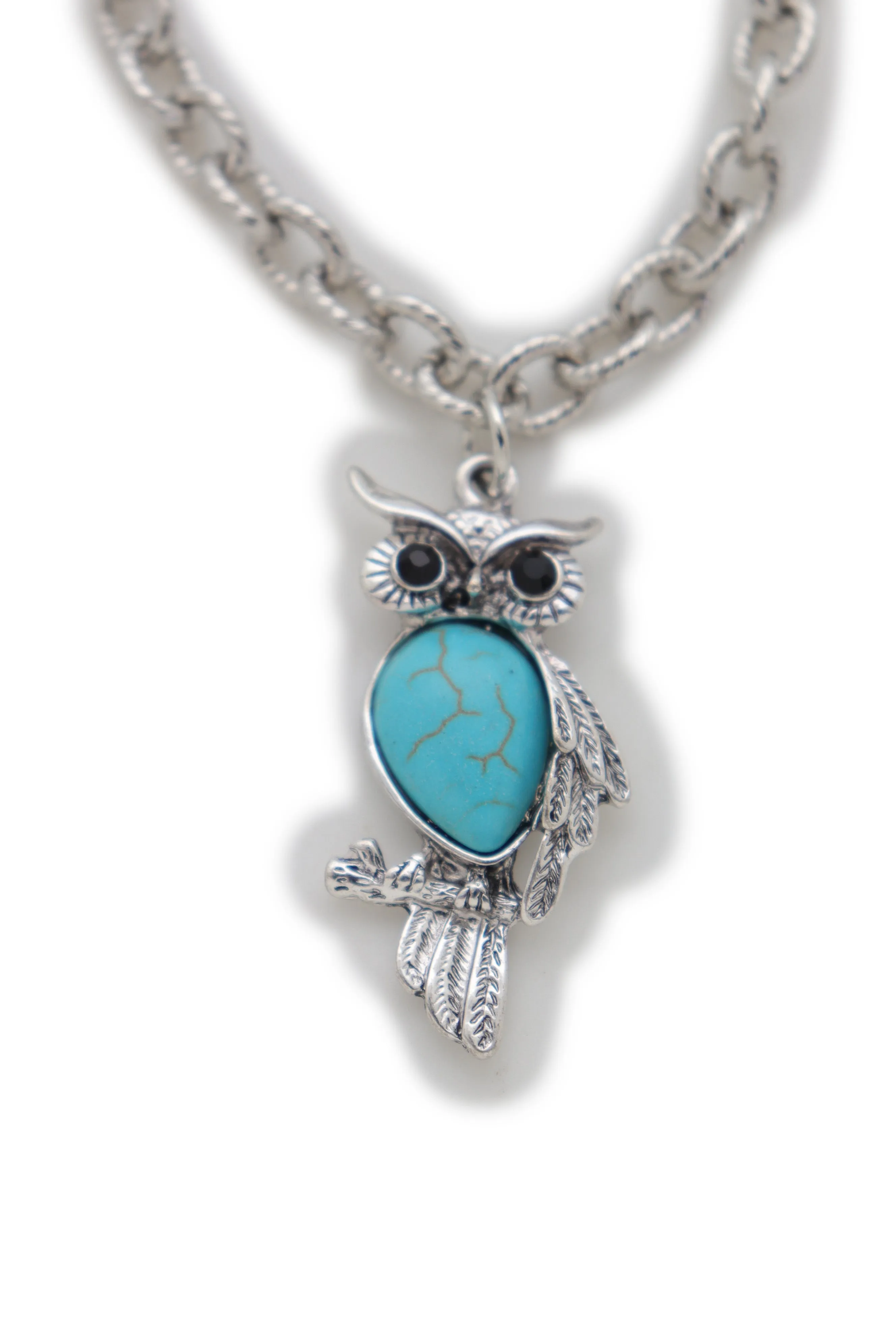 Turquoise Owl Charm Silver Metal Boot Chain