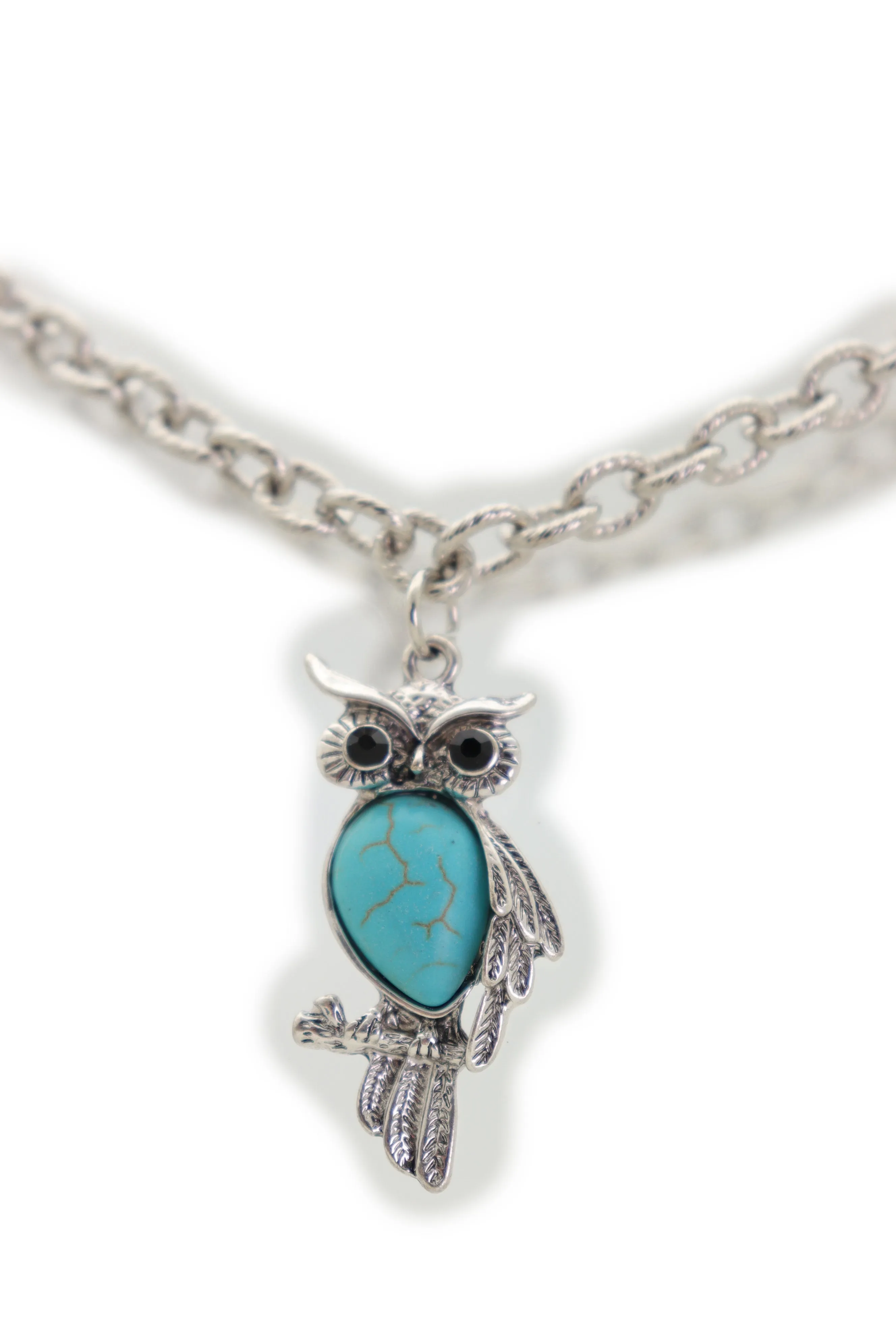 Turquoise Owl Charm Silver Metal Boot Chain