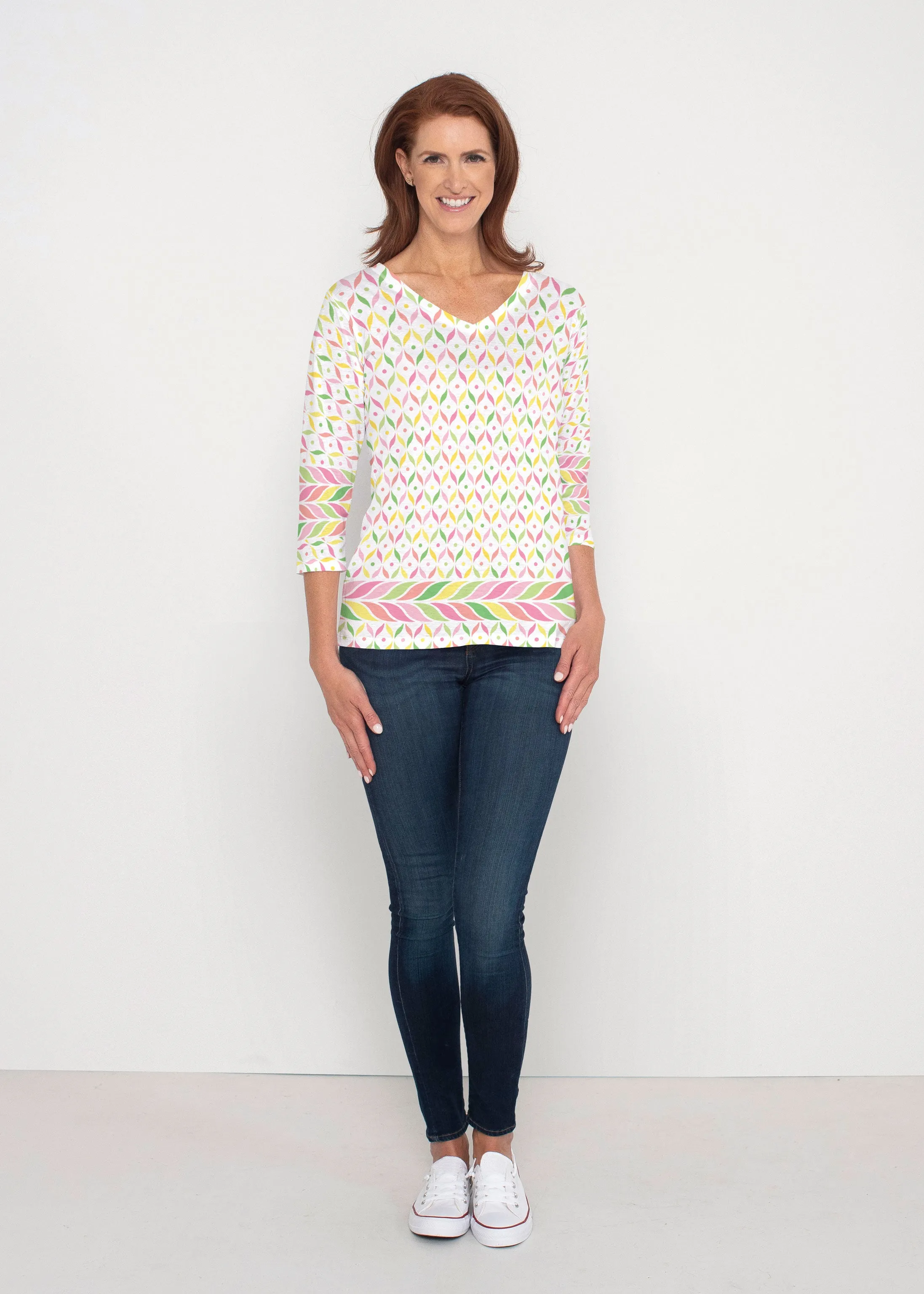 Tutti Fruitti (8036) ~ Signature 3/4 Sleeve V-Neck Top