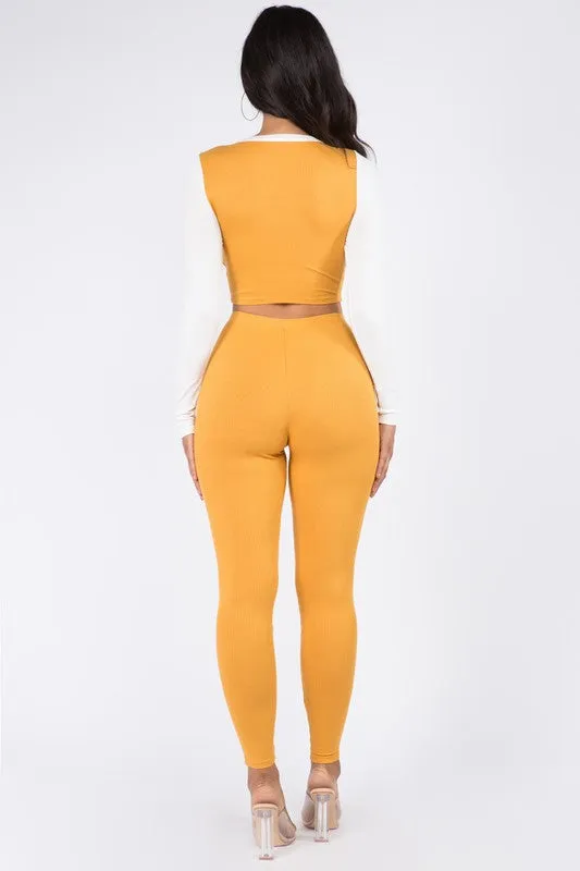 Two Tone Ribbed Crop Set