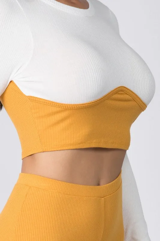 Two Tone Ribbed Crop Set