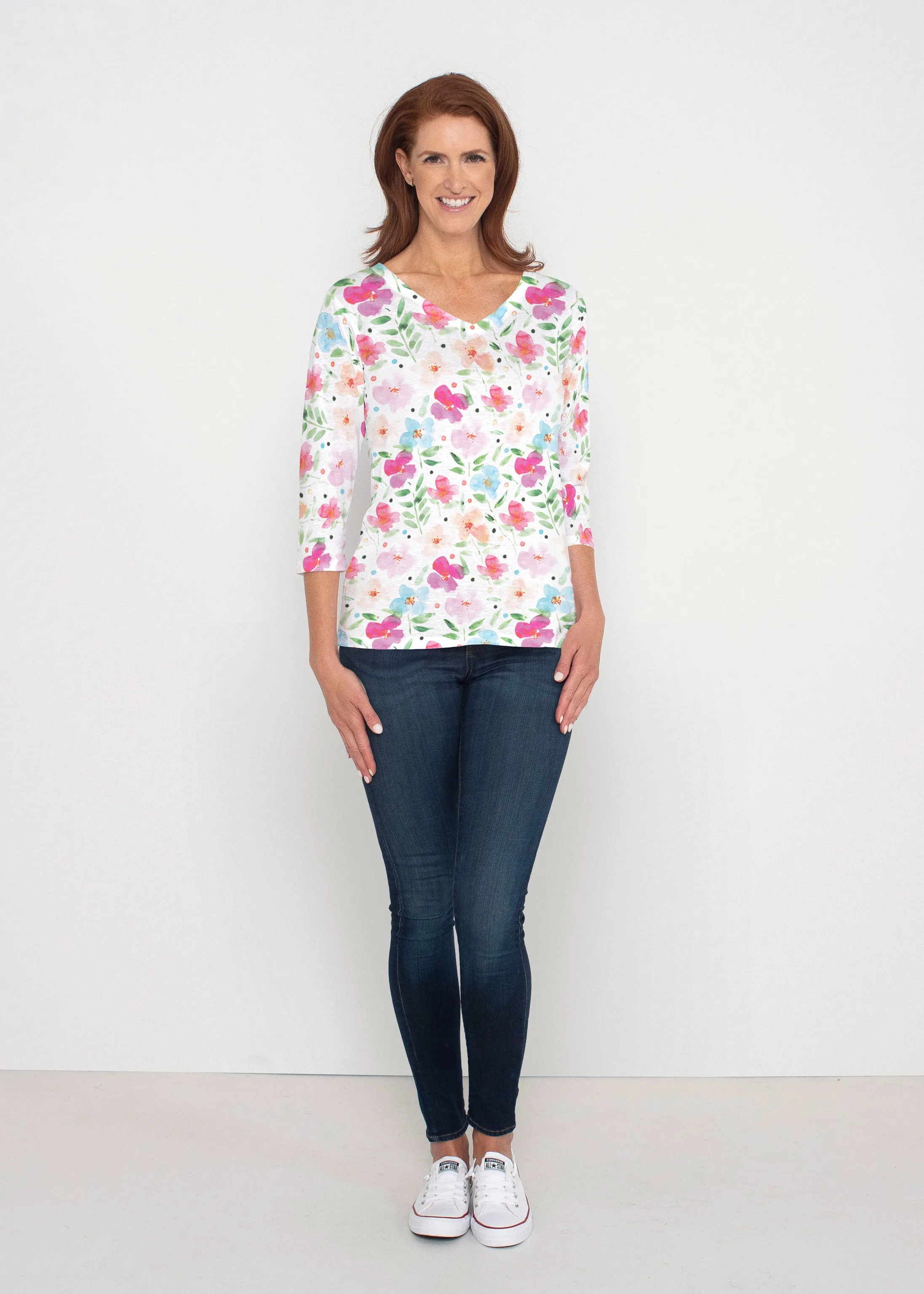 Vibrant Meadow (8026) ~ Signature 3/4 Sleeve V-Neck Top