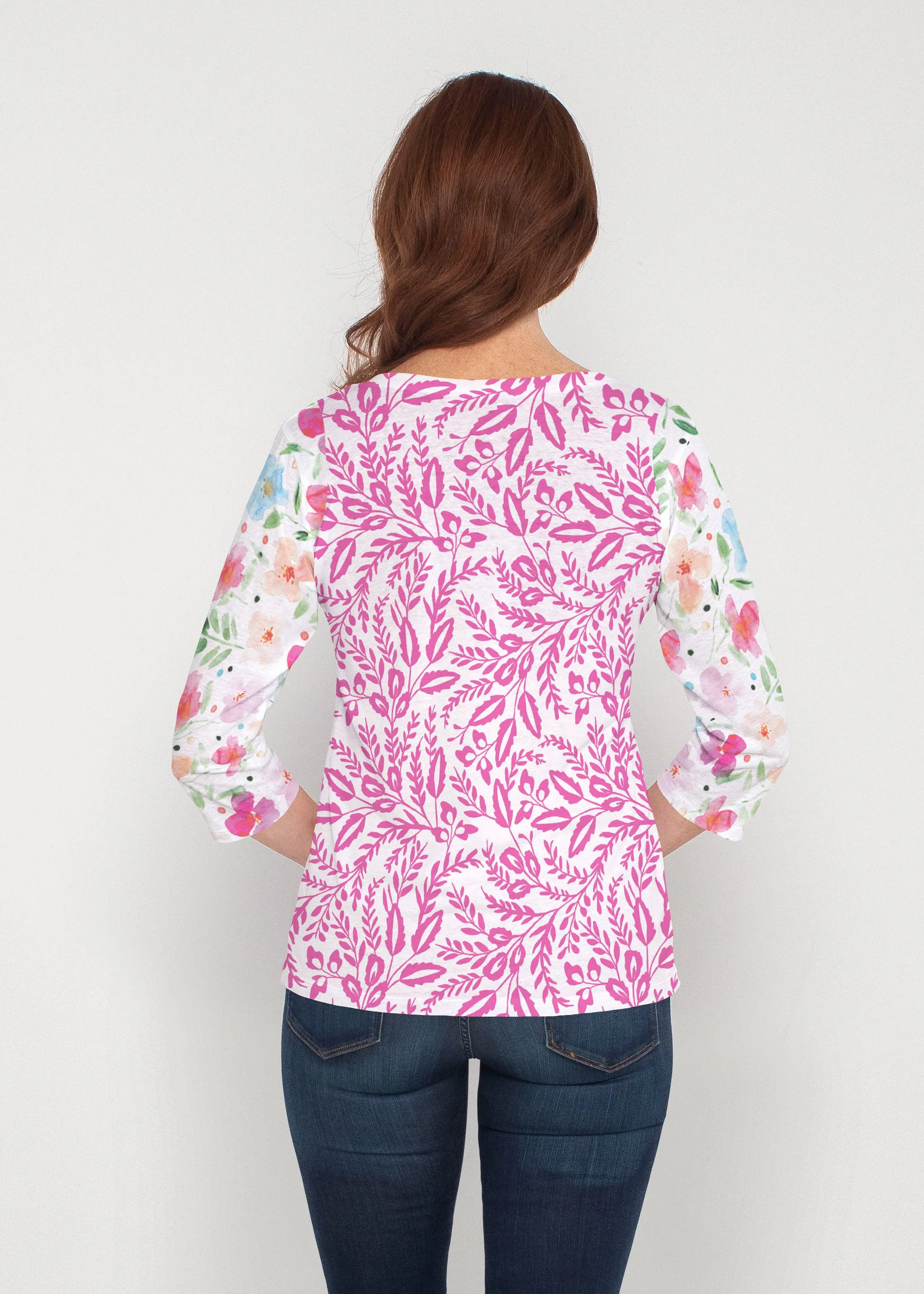 Vibrant Meadow (8026) ~ Signature 3/4 Sleeve V-Neck Top