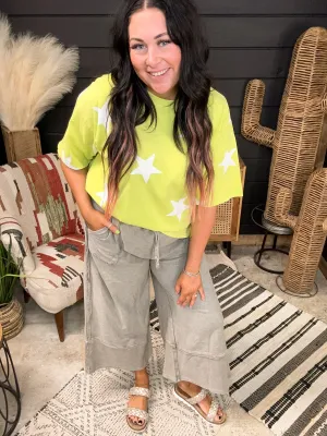 Washed Wide Leg Terry Knit Pant