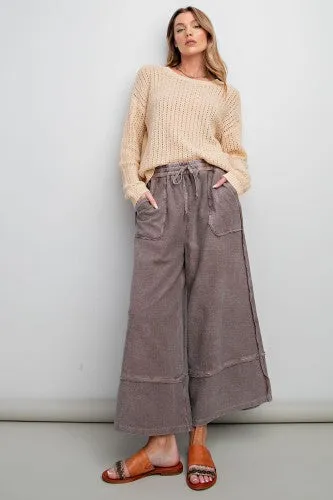 Washed Wide Leg Terry Knit Pant