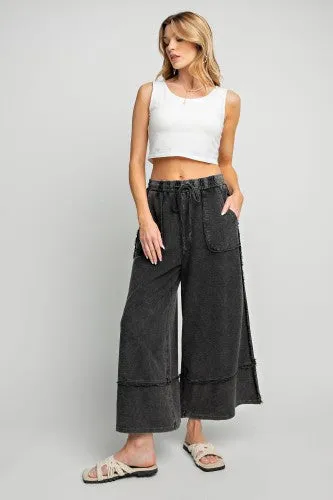 Washed Wide Leg Terry Knit Pant