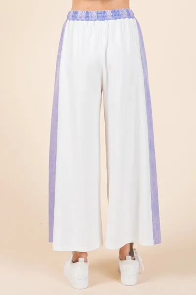 White/Blue Color Block Wide Leg  Pants