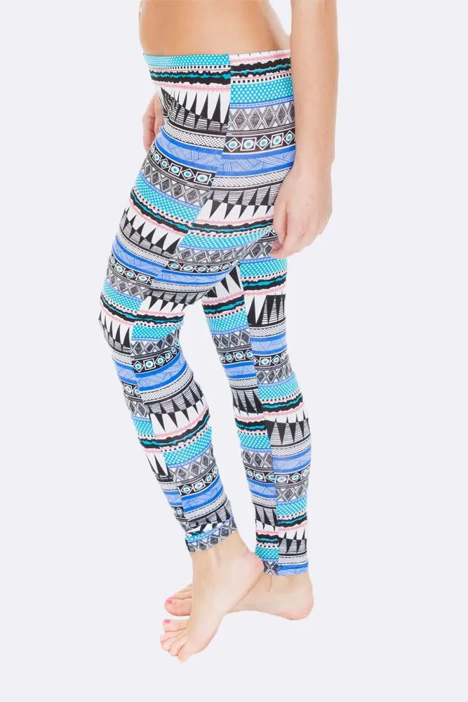 Wholesale Full Aztec Print Blue Legging