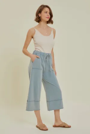 Wide Leg Capri Pants Mint Blue