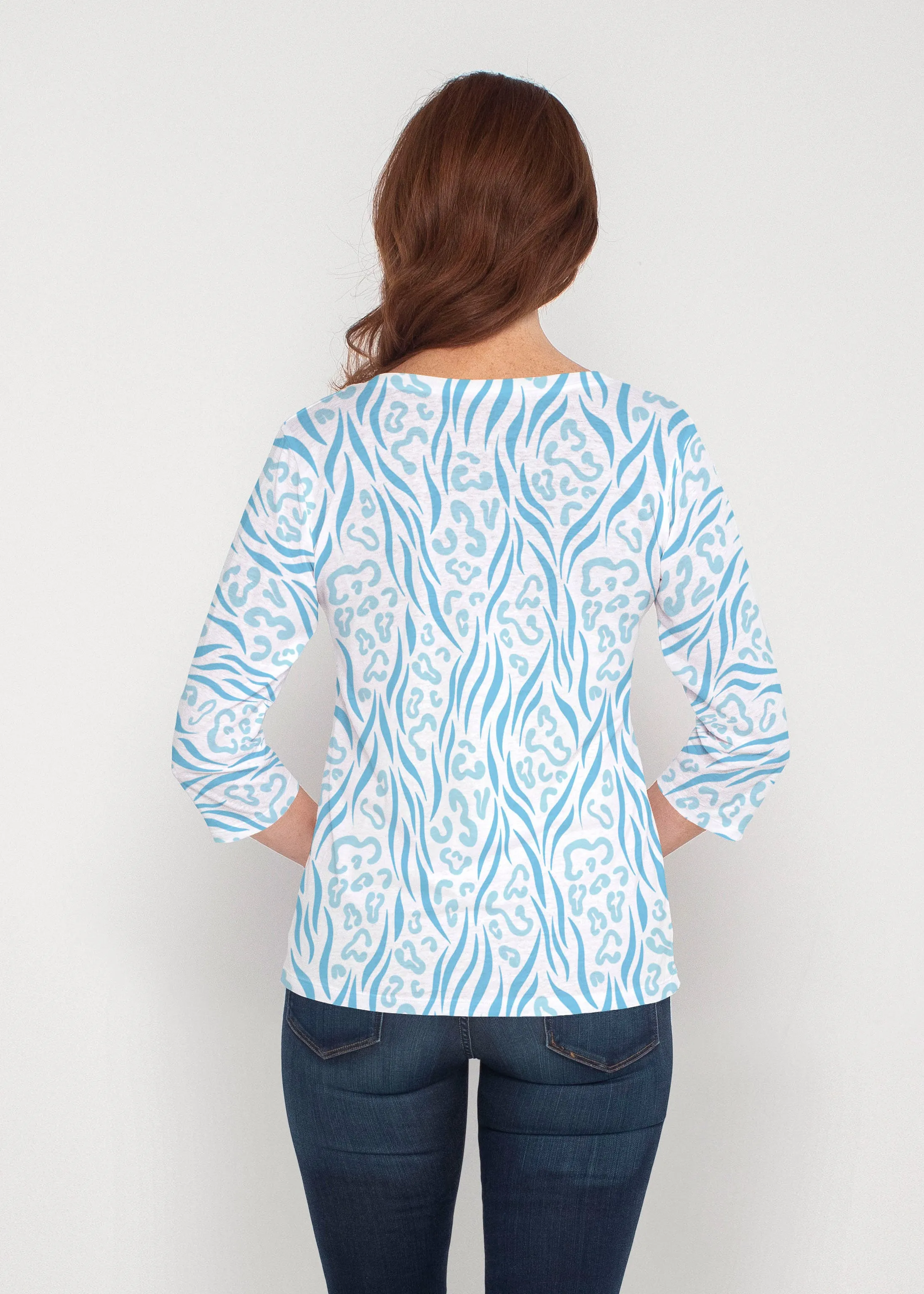 Wild Duo Aqua (7919) ~ Signature 3/4 Sleeve V-Neck Top