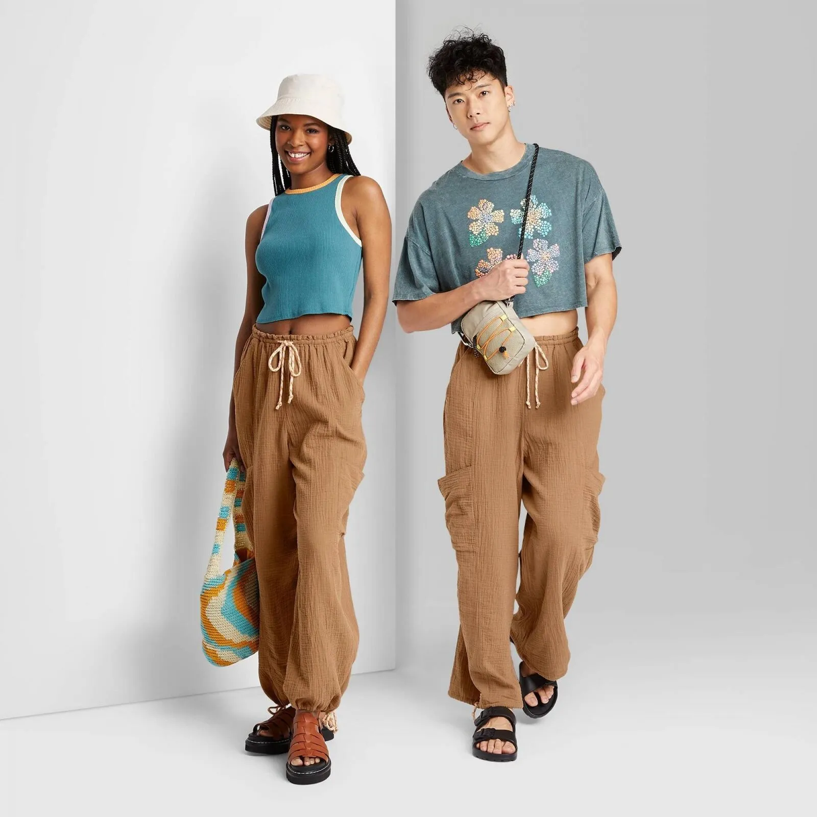 Wild Fable Wide Leg Relaxed Gauze Cargo Pants Brown Coral XL