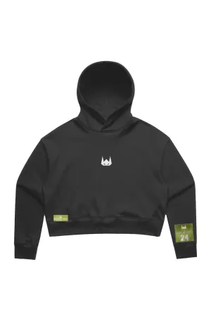 WOLFPACK UNLTD WOMEN RELAXXED CROP TOP HOODIE | BLACK