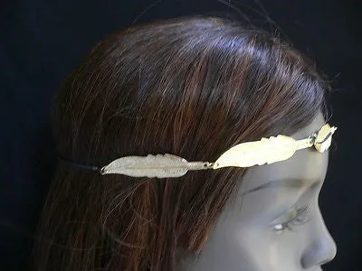 Women Big Gold Metal Leaf Head Chain Band Grecian Headband