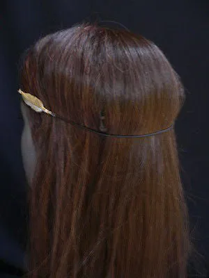 Women Big Gold Metal Leaf Head Chain Band Grecian Headband