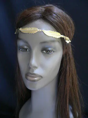 Women Big Gold Metal Leaf Head Chain Band Grecian Headband