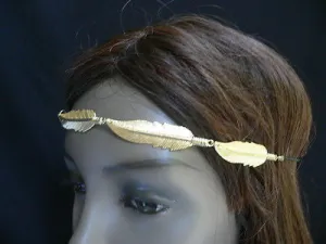 Women Big Gold Metal Leaf Head Chain Band Grecian Headband