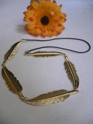 Women Big Gold Metal Leaf Head Chain Band Grecian Headband