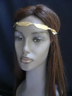 Women Big Gold Metal Leaf Head Chain Band Grecian Headband