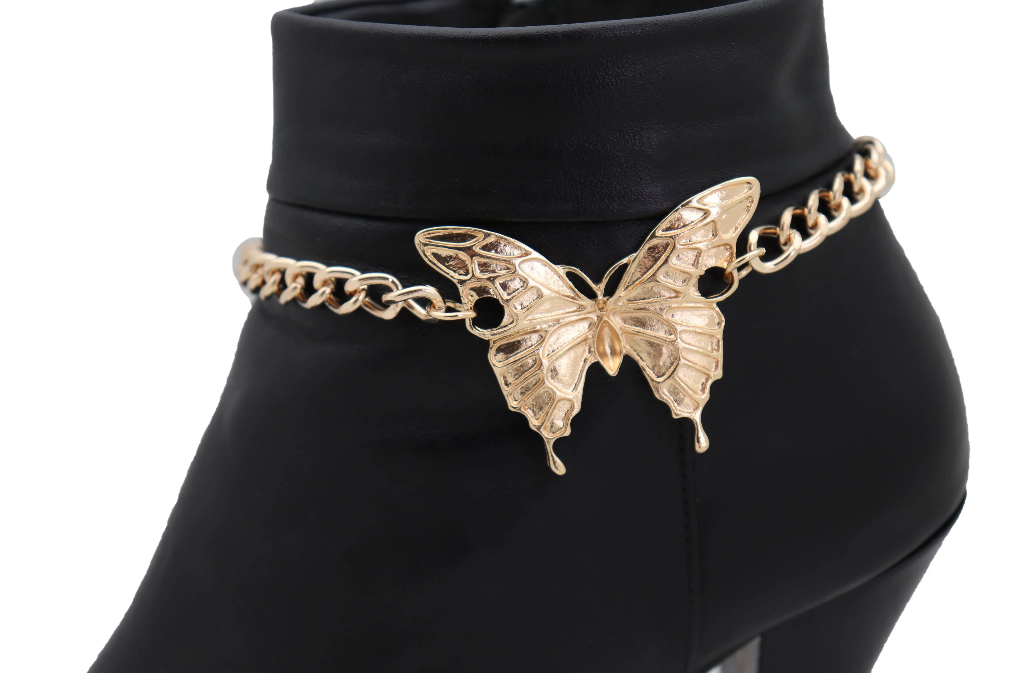 Women Gold Metal Boot Chain Bracelet Anklet Heel Shoe Butterfly Charm Jewelry Spring Summer Style