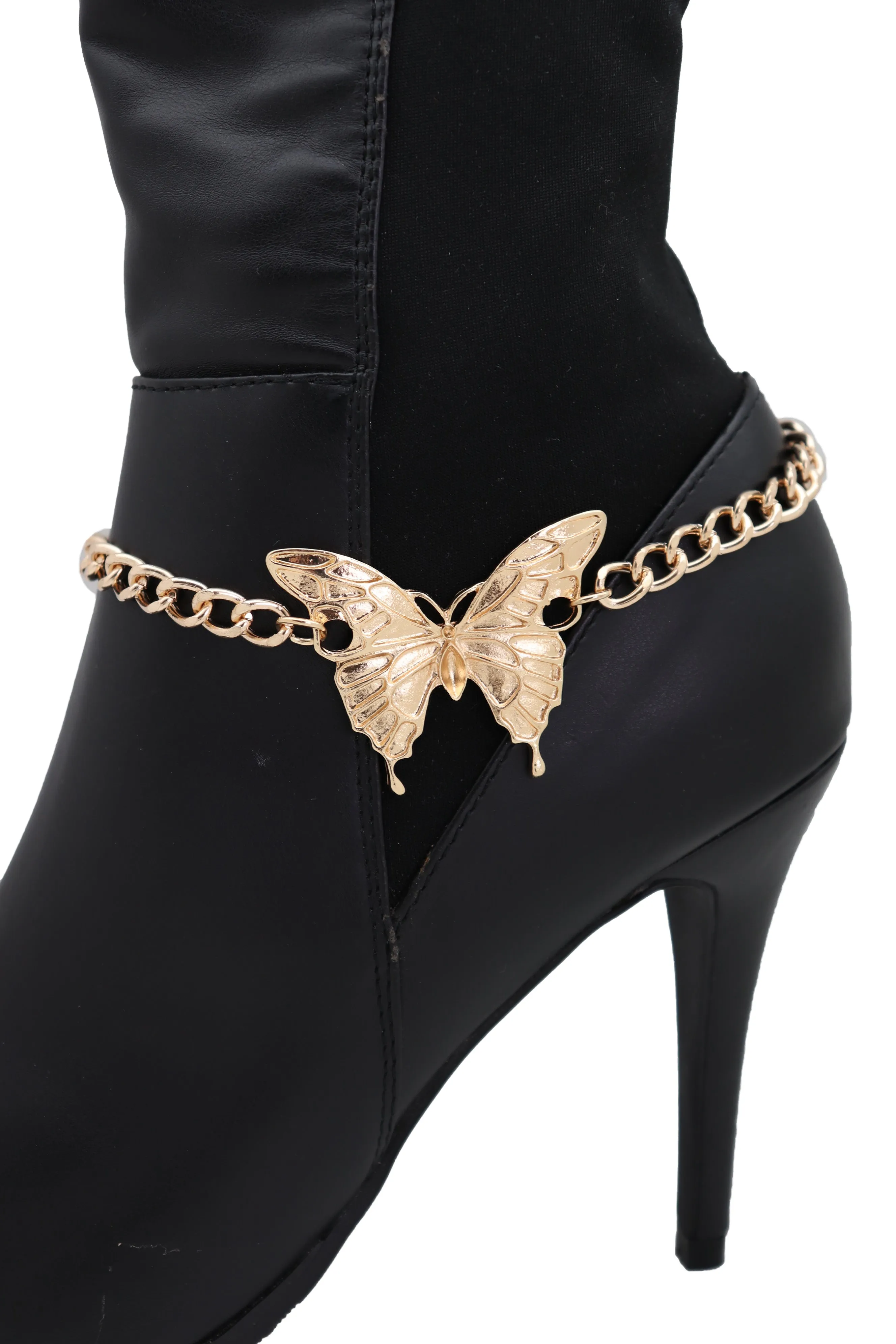 Women Gold Metal Boot Chain Bracelet Anklet Heel Shoe Butterfly Charm Jewelry Spring Summer Style