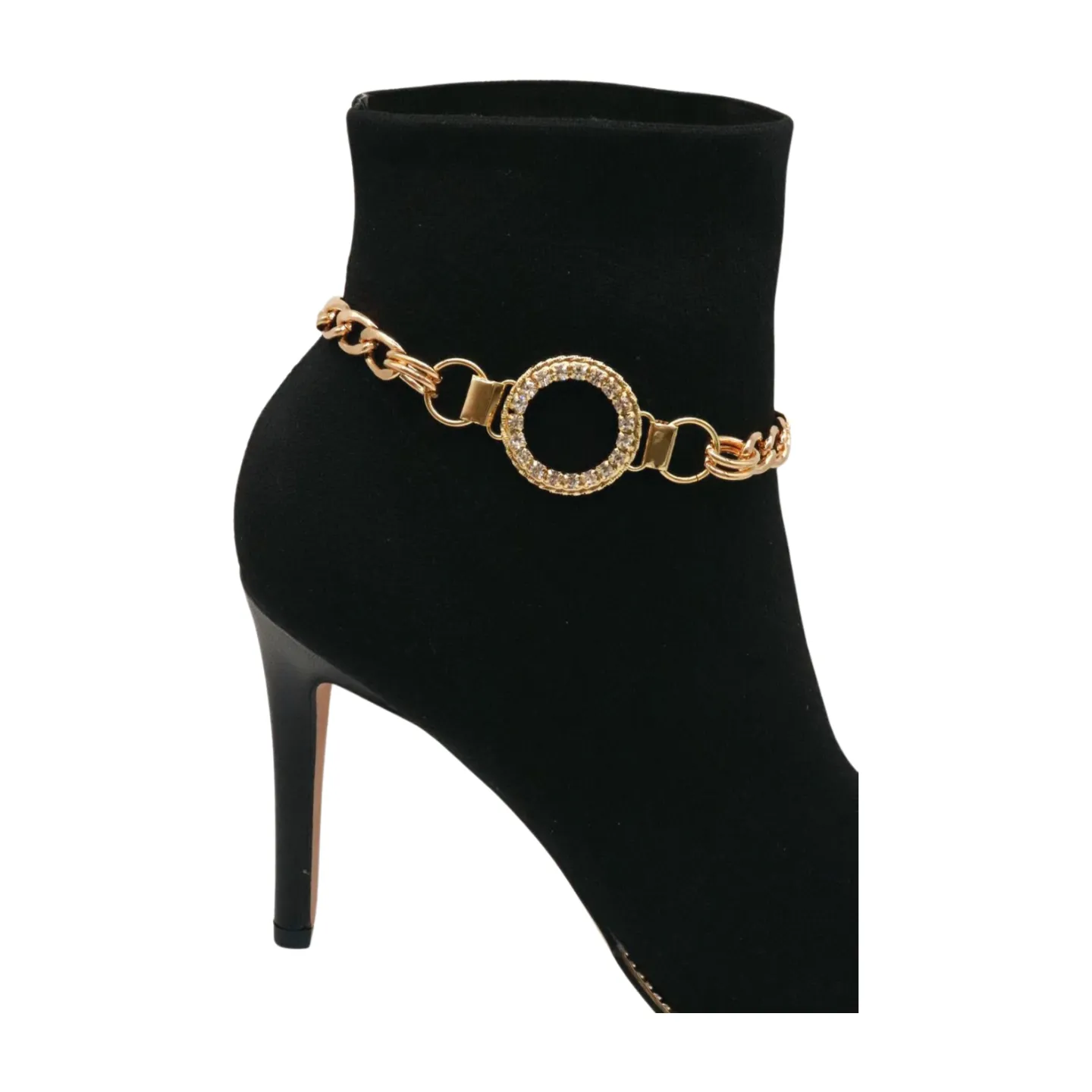 Women Gold Metal Boot Chain Bracelet Shoe Bling Circle Charm