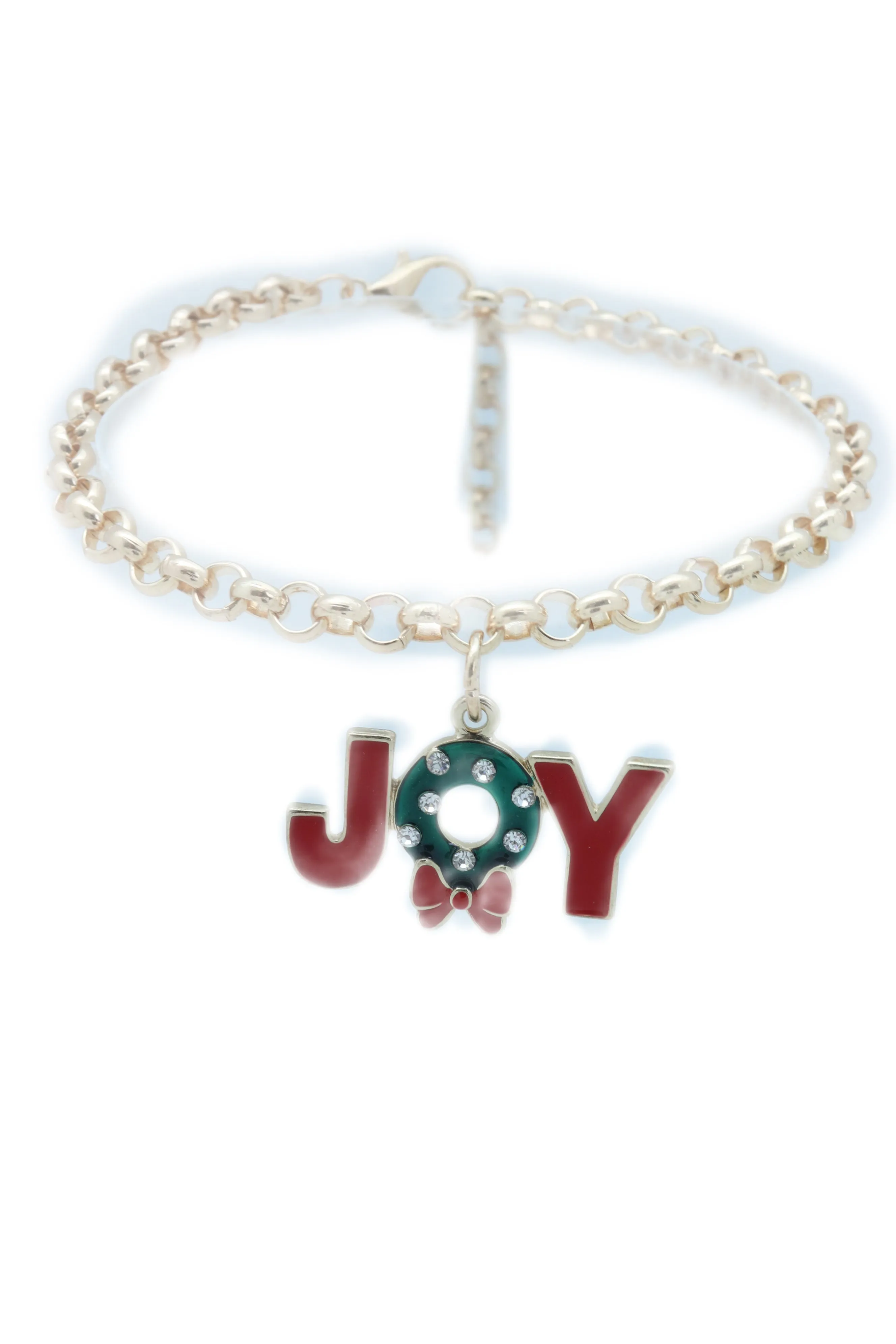 Women Gold Metal Chain Boot Bracelet Anklet Shoe Red JOY Charm Christmas Jewelry Adjustable One Size