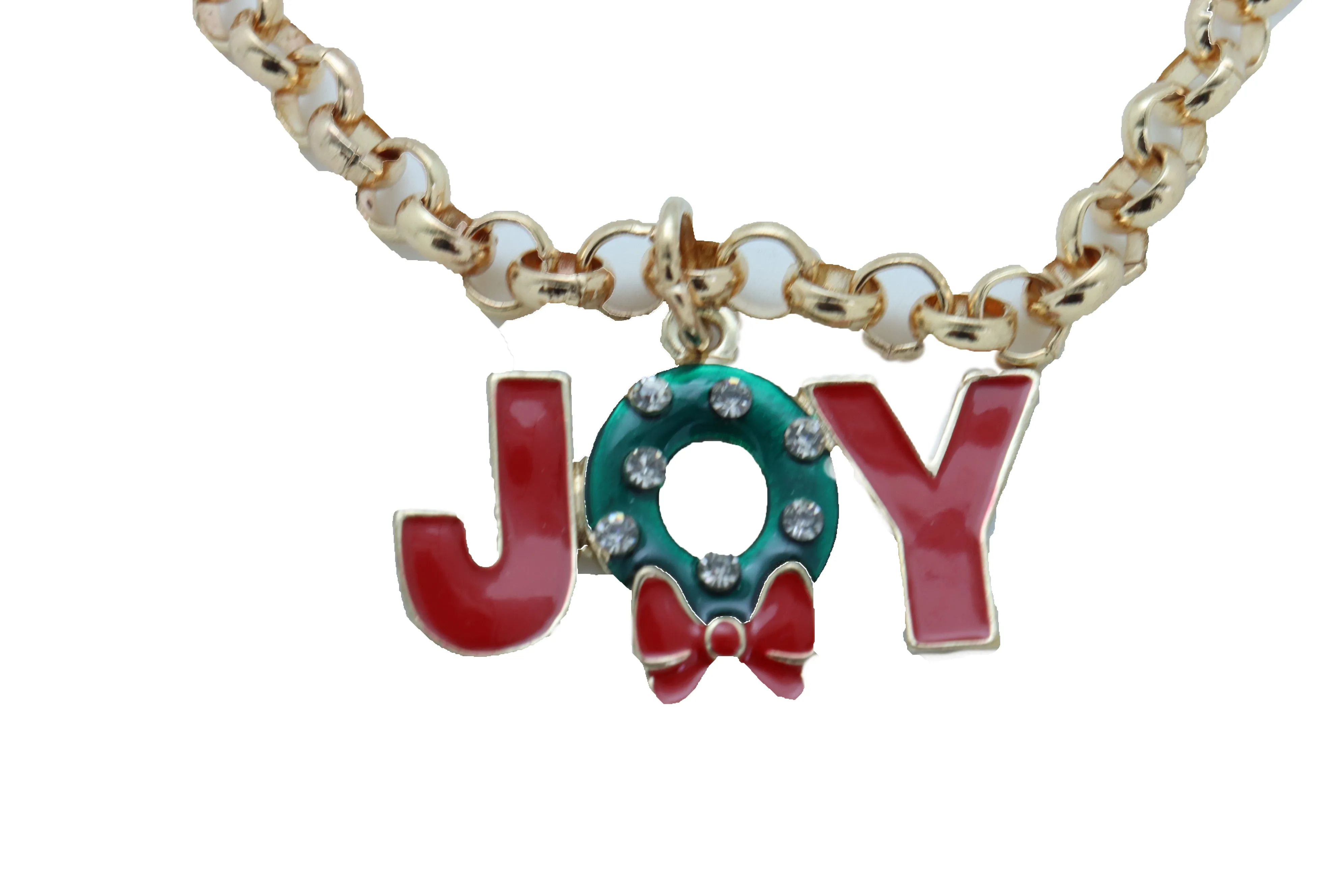 Women Gold Metal Chain Boot Bracelet Anklet Shoe Red JOY Charm Christmas Jewelry Adjustable One Size