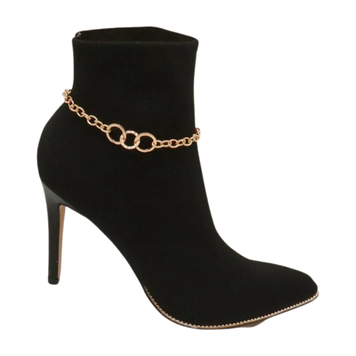 Women Gold Metal Chain Boot Bracelet Shoe 3 Links Charm