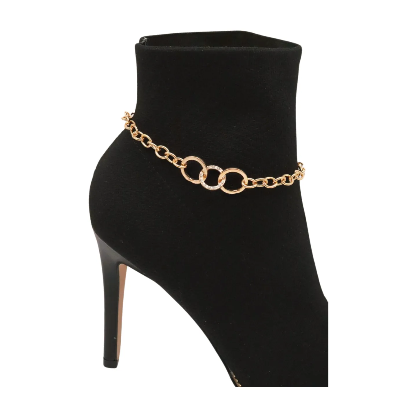 Women Gold Metal Chain Boot Bracelet Shoe 3 Links Charm