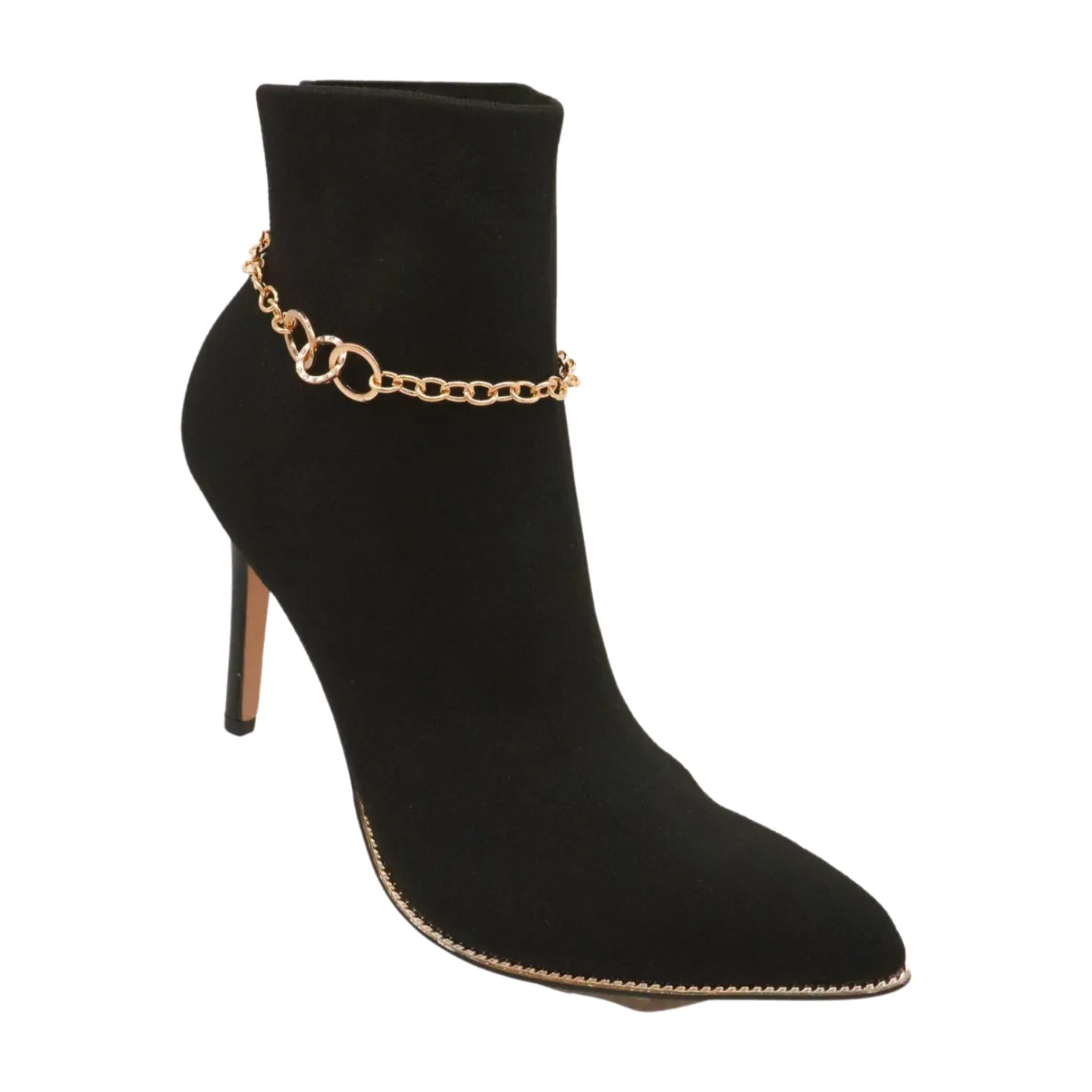 Women Gold Metal Chain Boot Bracelet Shoe 3 Links Charm
