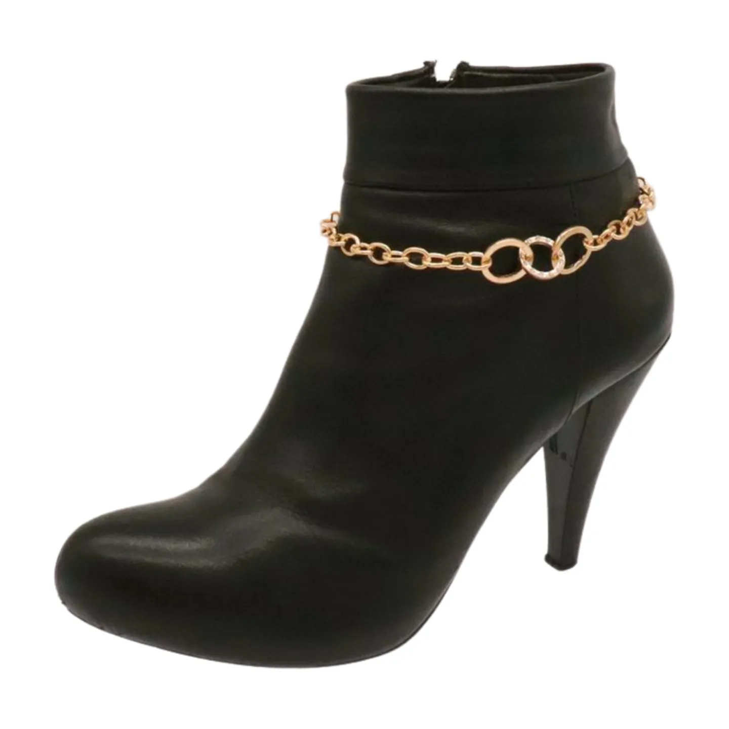 Women Gold Metal Chain Boot Bracelet Shoe 3 Links Charm